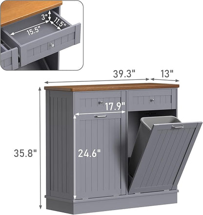 Betterhood Tilt Out Trash Cabinet 10 Gallon Wooden Free Standing Laundry Sorter Cabinet,Recycling Cabinet with Hideaway Drawer,Tilt Out Trash Cabinet Can Bin Kitchen