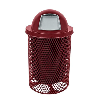 COATEDOUTDOORFURNITURE RDT-BUR Heavy Duty 32 Gallon Round Trash Receptacle, Liner Included, Burgundy with Dome Lid, Made in America