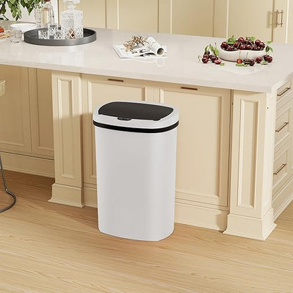 Automatic Motion Sensor Bathroom Trash Can with Lid, 13 Gallon Touchless Trash Bin, Smart Dog Proof Garbage Can, Touch Free Waste Basket for Toilet, Office, Bedroom,White