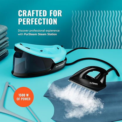 Pursteam Steam Station Max Ceramic Soleplate Steam Iron for Clothes 1500W, 50.7oz Removable Water Tank, Fast Heat Up Self-Clean, Auto Shut-Off, Professional Iron Steamer for Ironing