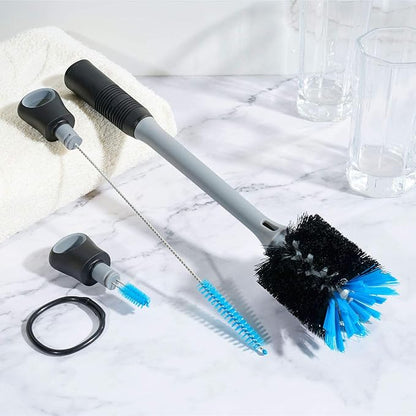 3-in-1 Bottle Brush with Straw Cleaning Brush and Nipple Cleaner, Long Handle Water Bottle Scrubbing Brush, Built for Cleaning Sport Bottles, Baby Bottles, Coffee Mugs, Flask