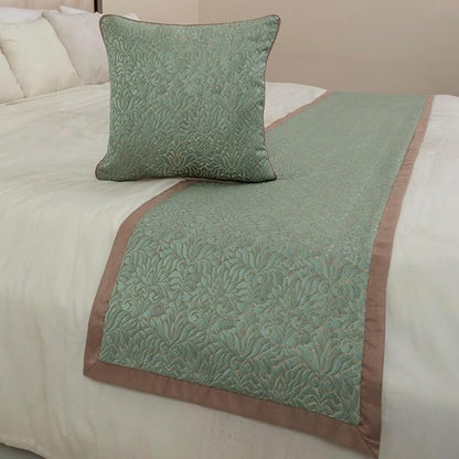 The HomeCentric King/Queen/Twin Blue & Beige Decorative CA King 86"x18" Bed Runner with Pillow Cover, Damask Bed Scarf on Jacquard Fabric - Arabella