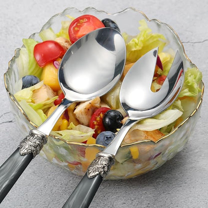 2-piece Salad Servers Stainless Steel Salad Serving Set Salad Fork and Spoon (Grey)