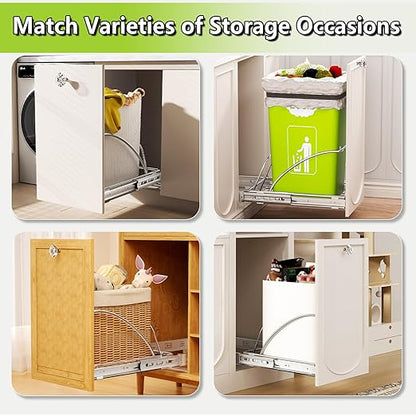 Pull Out Trash Can Slide Rail Under Cabinet 7-13 Gallon 50 Qt Under Sink Trash Can Pull Out Trash Can for Kitchen Cabinets Slide Out Garbage Bin Under Counter, No Can Include (Silver)