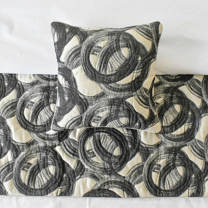The HomeCentric King/Queen/Twin Black Designer Queen 74"x18" Bed Runner Without Pillow Cover, Circle, Rings, Quilted Bed Scarf on Jacquard Fabric - Circlewise