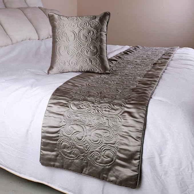 The HomeCentric Decorative Silver Queen 74 x 18 inch Bed Runner Without Pillow Cover, Satin Quilted Bed Scarf, Abstract Modern - Silver Soft