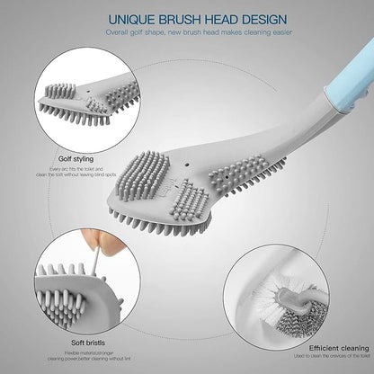 2Pcs Toilet Brush, Slim Compact Bathroom Toilet Scrubber No Dead Corners Silicone Toilet Brush, Curved Design Angled Toilet Cleaner Brush Scrubber for Deep Cleaning