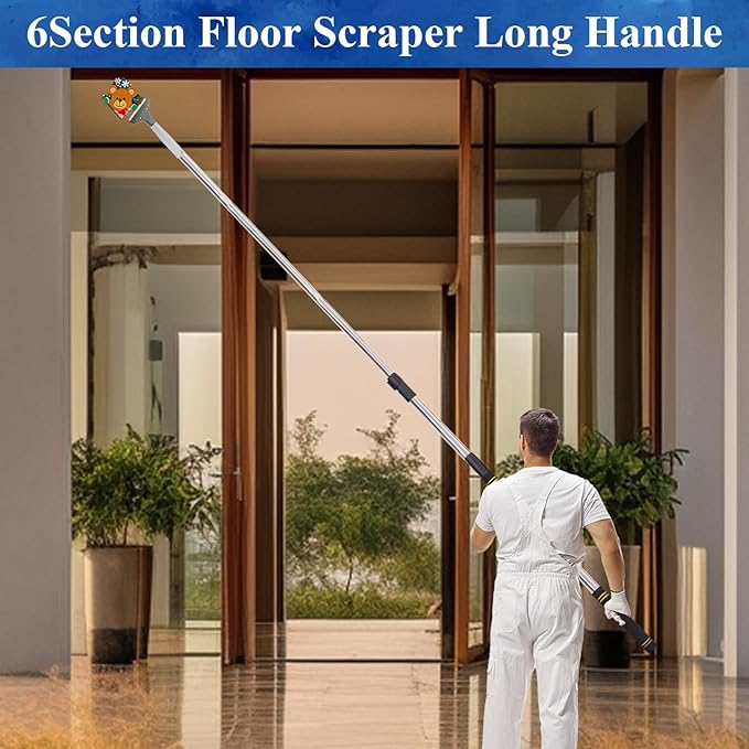 Floor Scraper Telescopic Pole,38 to 82in Heavy Duty 4Inch Razor Blade Long Handle Floor Scrapers Metal Paint Scraper with 10PCS Extra Metal Blades Paint Scraper (Gray, Telescopic 6Feet)
