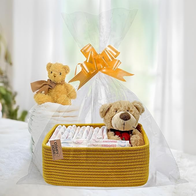 COMFY-HOMI 11.5"x7.5"x4.7" Storage Baskets for Organizing | Cotton Rope Woven Basket | Toy Storage Bin Box | Basket for Shelves, Closet Organizer Bin, Decorative Closet Shelf, 3 Pack, Yellow