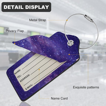2Pack Luggage Tags for Suitcases, Cute Unique Pu Leather Cruise Luggage Tag with Privacy Cover ID Label Address Card and Metal Ring Suitable for Women Men Kids Travel Bag Purple Starry Sky