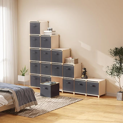Lifewit 16 Packs Storage Cubes, 11 Inch Cube Storage Bins, Foldable Decorative Fabric Storage Baskets for Organizing Home Organizers with Handles for Shelves, Closet, Gray