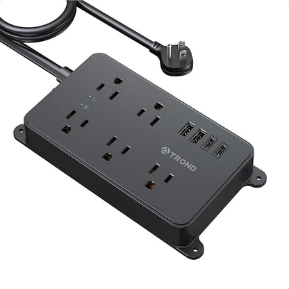 TROND Surge Protector Power Strip with USB, 10ft Extension Cord, ETL Listed, 5 Widely-Spaced Outlets with 4 USB Ports, 1300J, Low-Profile Flat Plug, Wall Mountable, 14AWG Heavy Duty, Black