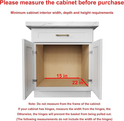 Pull Out Cabinet Organizer,Heavy-Duty Slide Out Shelf, Wood And Wire Basket, Pull Out Drawer for for Kitchen Under Sink Space, Pantry, Bathroom (14 * 21 WM)