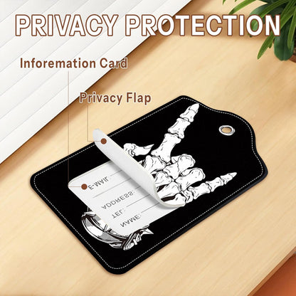 2 Pcs Skull Luggage Tags for Suitcases, Black Leather Luggage Tags, Privacy Cover ID Label with Stainless Steel Loop & Address Card, Funny Skull Travel Bag Tag Luggages Accessories for Suitcases