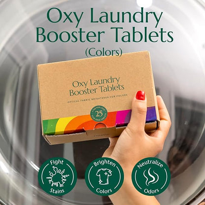 Cleanomic - Oxy Laundry Booster Tablets (Color) - Oxy Cleaner Laundry Stain Remover, Color Safe Bleach, Laundry Whitener Brightener (25 Count)