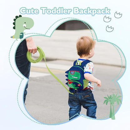 mommore Toddler Backpack for Boys 2-4, 3D Cartoon Cute Kids Dinosaur Backpack Water-Resistant Compact for Travel Preschool with Toddler Leash, Chest Buckle