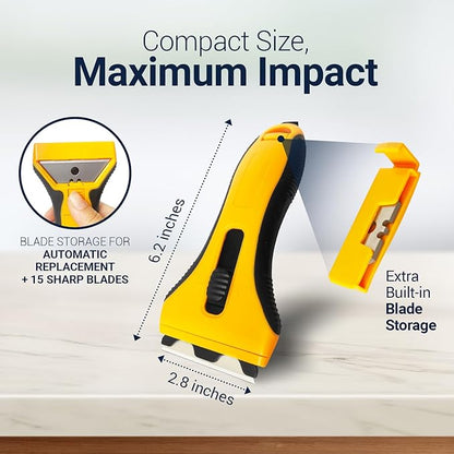 Razor Blade Scraper Tool With 15 Extra Blades - Razor Scraper Tool for Glass, Stove Top Scraper, Scraper Tool for Kitchen, Paint, Glass, Window, Cleaning