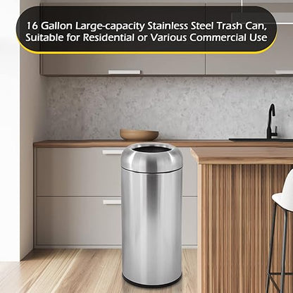 Dyna-Living Large Trash Can Outdoor Stainless Steel Garbage Can with Lid Open Top Tall Trash Bin Commercial Big Kitchen Garbage Bin Industrial Waste Container (Silver)
