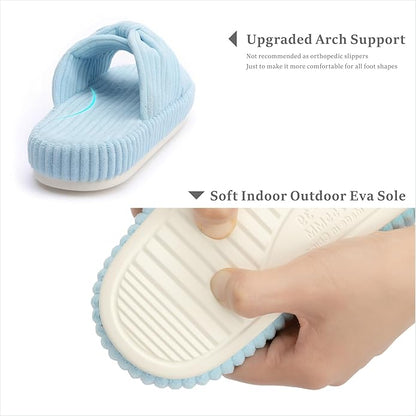 Chantomoo Slippers for Women Memory Foam House Bedroom Corduroy Bow Crossbands Slide Slipper Shoes Comfy Trendy Gift Slippers