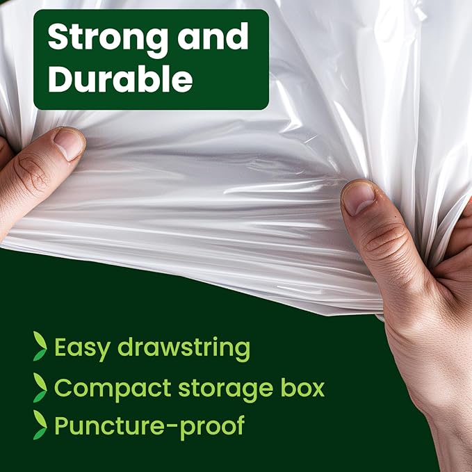 Large Trash Bag 13 Gallon Tall Drawstring 100% Post-Consumer Recycled Garbage Bag Waste Bag for Kitchen Office (120 Count, 0.6 Mil)