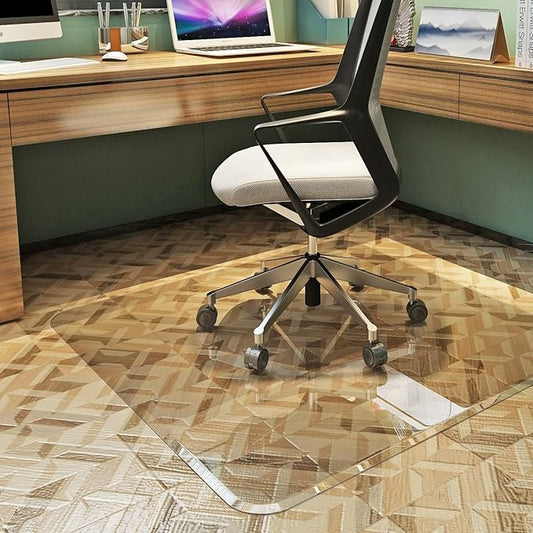 Exclusive Beveled Edge Glass Chair Mat for a Smooth Glide and Easy Roll On/Off by Clearly Innovative, Ultimate Office Chair Mat for Carpet or Hardwood Floor, 46x46