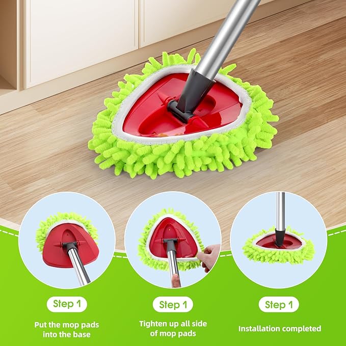 4 Pcs Spin Mop Heads Replacements & 1 Base Set for Ocedar Rinseclean 2-Tank System,Machine Washable Chenille Mop Replacement,Easy Cleaning for Bathroom,Kitchen,Tub