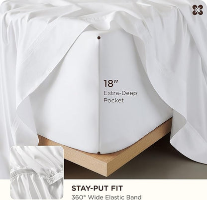 Bedsure King Size Sheets Set, Bamboo Viscose Sheets, Rayon Cotton Blend, GentleSoft, Breathable, Deep Pocket Up to 18 Inches, Hotel Luxury Bedding for Hot Sleepers, White
