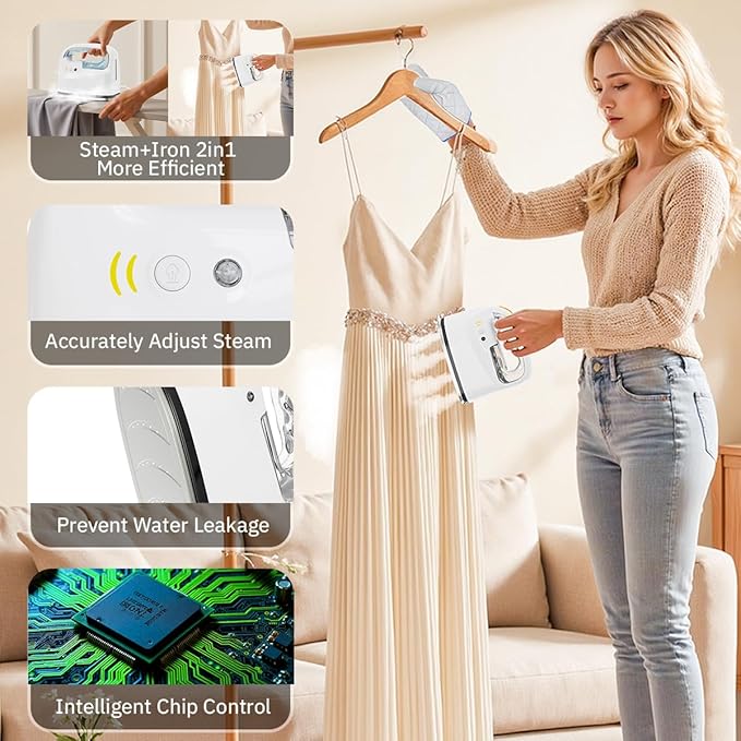 Mini Steamer＆Iron 2 in 1 Garment Steamer, Portable Travel Size Steam Iron for Clothes,1000W, 3 Mode Ironing, 250ML Detachable Water Tank, 8FT Power Cord, Leak Proof Design