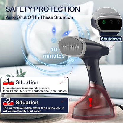 BEAUTURAL Handheld Garment Steamer for Clothes, Handheld steamer with Foldable Design, Easy to Remove Wrinkles, 1500W, 25-Second Fast Heat up, 2 Steam Level Setting with Continuous Steaming