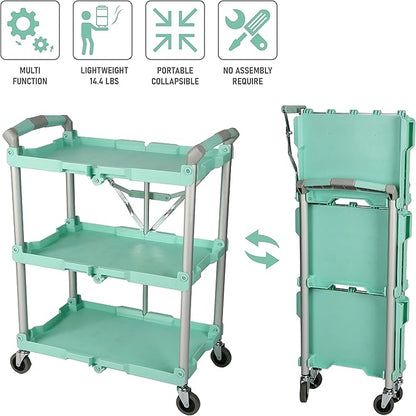 Olympia Tools 89-349 Pack-N-Roll Folding Collapsible Service Cart, 150LB Capacity, Teal