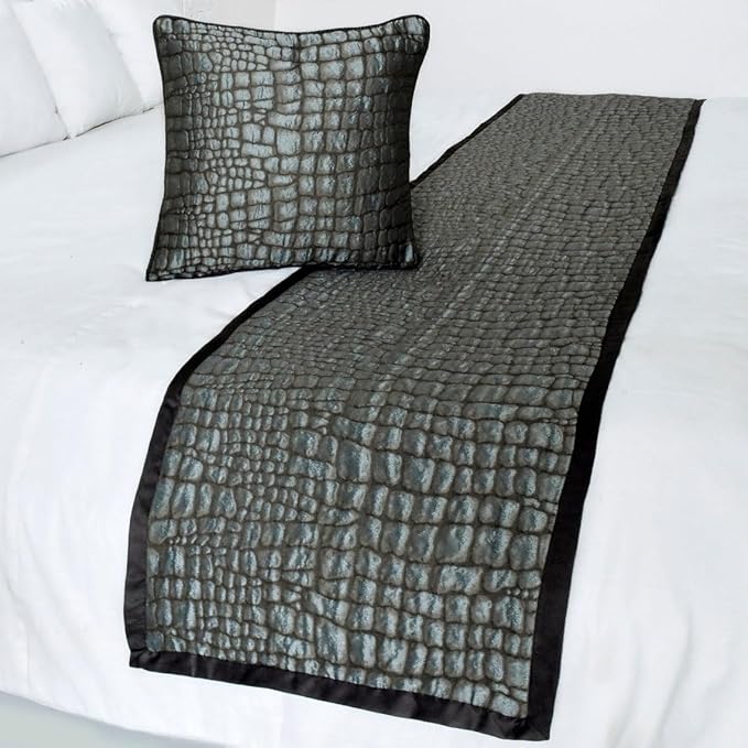 The HomeCentric King/Queen/Twin Blue & Grey Designer CA King 86"x18" Bed Runner with 2 Pillow Cover, Animal Mystery Bed Scarf on Silk Fabric - Animal Mystery