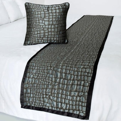 The HomeCentric King/Queen/Twin Blue & Grey Designer CA King 86"x18" Bed Runner with 2 Pillow Cover, Animal Mystery Bed Scarf on Silk Fabric - Animal Mystery