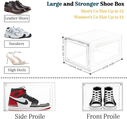9 Pack Thicken Shoe Organizer Stackable Upgraded Sturdy Transparent Shoe Storage Box with Magnetic Door Sneaker Hats Display Case Fit Up to US Size 12, Clear