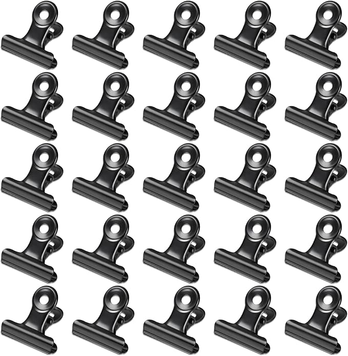30 Pack Bulldog Clips 0.87 Inch Small Hinge Paper Clips Metal Hinge Clips for Crafts, Food Bags, Drawings, Photos at Home Kitchen & Office Usage, Black, 22mm