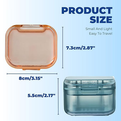 Retainer Case Denture Bath Case,Retainer Cleaner Case with Lid,Denture Cup for Partial Dentures,Mouth Guard&Braces,Denture Soaking Container Case for Travel (Orange)
