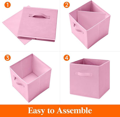 Lifewit 12 Packs Storage Cubes, 11 Inch Cube Storage Bins, Foldable Decorative Fabric Storage Baskets for Organizing Home Organizers with Handles for Shelves, Closet,Pink