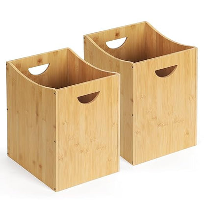 MOOACE Small Wastebaskets 2 Pack, 5 Gallon Trash Can with Handles, Rectangular Waste Baskets Bamboo Garbage Can for Bathroom Kitchen Living Room Office Decorative Under Counter