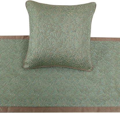 The HomeCentric King/Queen/Twin Blue & Beige Decorative King 90"x18" Bed Runner Without Pillow Cover, Damask Bed Scarf on Jacquard Fabric - Arabella
