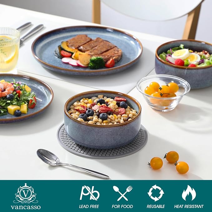 vancasso PLAYA Plates and Bowls Sets, 18 Pieces Grey-Blue Dinnerware Sets