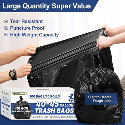 Large 40-45 Gallon Trash Bags Heavy Duty - 1.6 Mil Thick,39''x47'' Strong Black Garbage Bags Unscented 100 Count Trash Can Liners for Construction Industrial Yard Outdoor Commercial