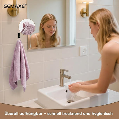 SEMAXE 12 Pack Hand Towels for Bathroom, 100% Cotton Towels with Hanging Loops, Soft and Highly Absorbent, Hand Towel Set for Gym, Shower, Hotel, Spa and Kitchen, Purple
