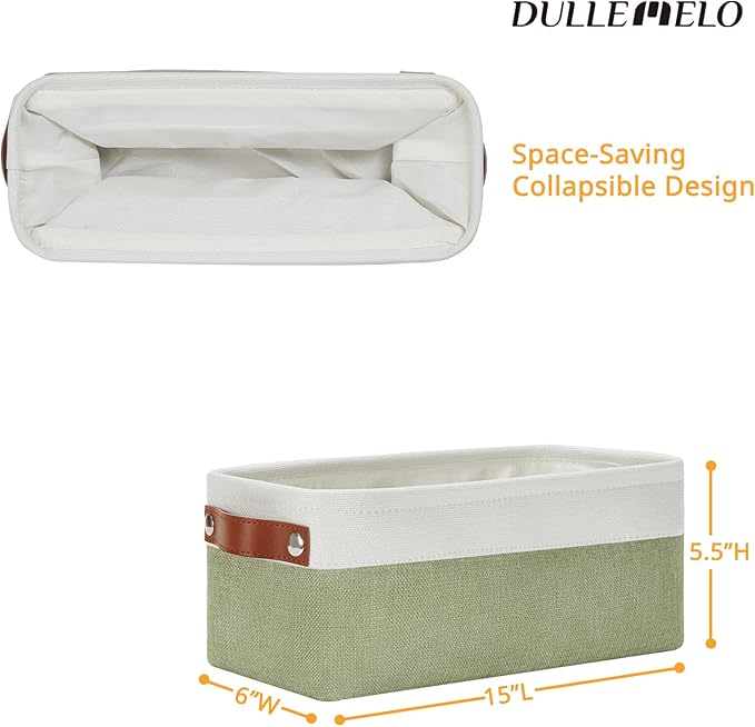 DULLEMELO Narrow Storage Basket for Bathroom, Toilet Paper Holder, Canvas Storage Basket for Organizing (White & Green)