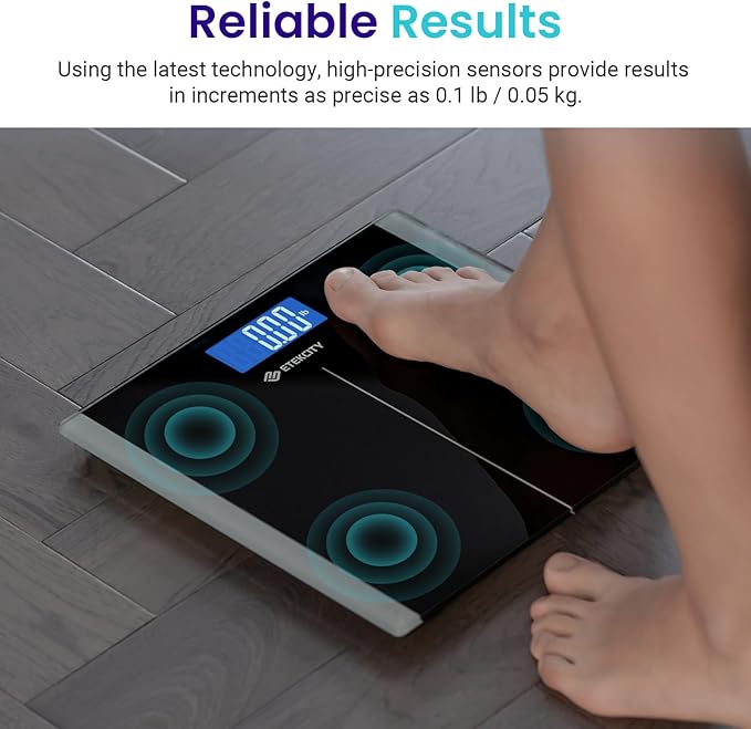 Etekcity Bathroom Scale for Body Weight, Highly Accurate Digital Electronic Weighing Machine for People, LCD Display, Large Size, 6mm Tempered Glass for Safe Home Use, Batteries Included, 400 lbs