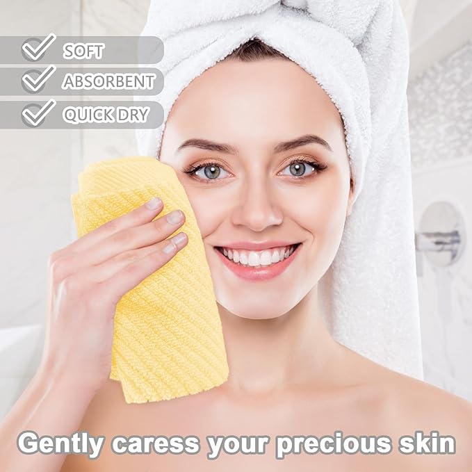 VOOVA & MOVAS Washcloths 6 Pack, 13"x13" - 100% Cotton | Lightweight | Thick | Quick Dry | Soft | Absorbent, Fluffy Hand Towels, Hotel Wash Cloths for Bathroom, Towel Gift Set, Yellow