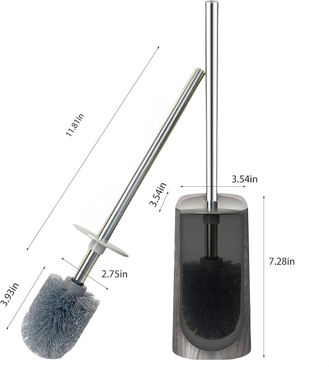 Marble Colored Toilet Brush and Holder Set,Stainless Steel Long Handle and Marble Colored Base for Bathroom Deep Cleaning，Space Saving for Storage，Drip-Proof，Black