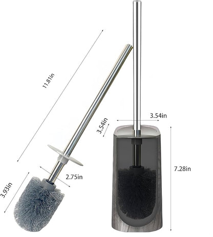 Marble Colored Toilet Brush and Holder Set,Stainless Steel Long Handle and Marble Colored Base for Bathroom Deep Cleaning，Space Saving for Storage，Drip-Proof，Black