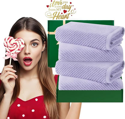 VOOVA & MOVAS Purple Hand Towels, 4PC Large 18"x 28" - 100% Cotton | Lightweight | Thick | Quick Dry | Soft | Absorbent, Hand Towels for Bathroom, Bathroom Essentials, Lavender