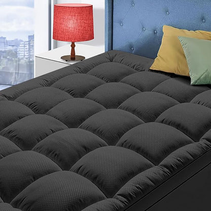 Full Size Mattress Topper for Back Pain, Cooling Extra Thick Mattress Pad Cover with 8-21 inch Deep Pocket, Plush Pillow Top Mattress Topper Overfilled with Down Alternative, Full Size, Black