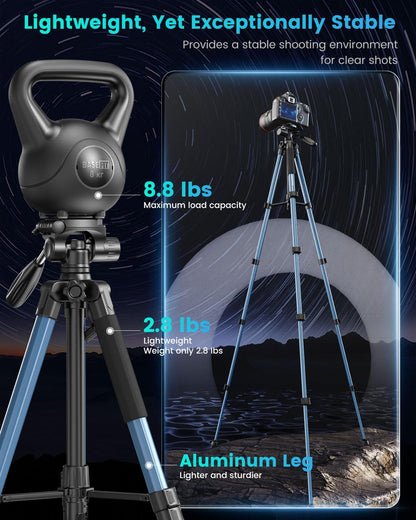 74"-Camera-Tripod, Navy Blue Professional Aluminum Heavy Duty Tripod Stand for Mirrorless Camera/DSLR/Cell Phone/Camcorder, with Holder and Travel Bag