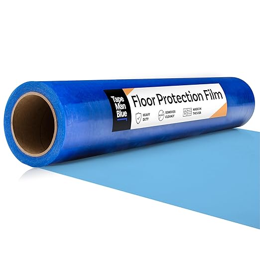 Floor Protection Film, 48" x 200', Made in USA, Blue Self Adhesive Floor Protector Tape for Moving, Painting and Construction, Temporary Covering to Shield Hardwood, Tile, Hard Surfaces
